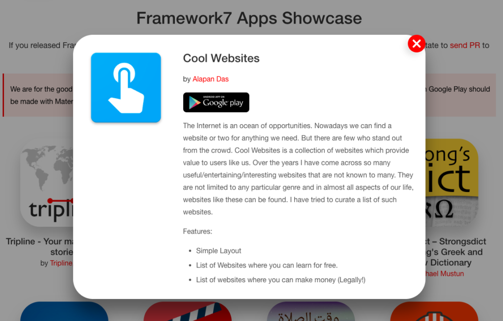 Cool Websites Framework7 Showcase